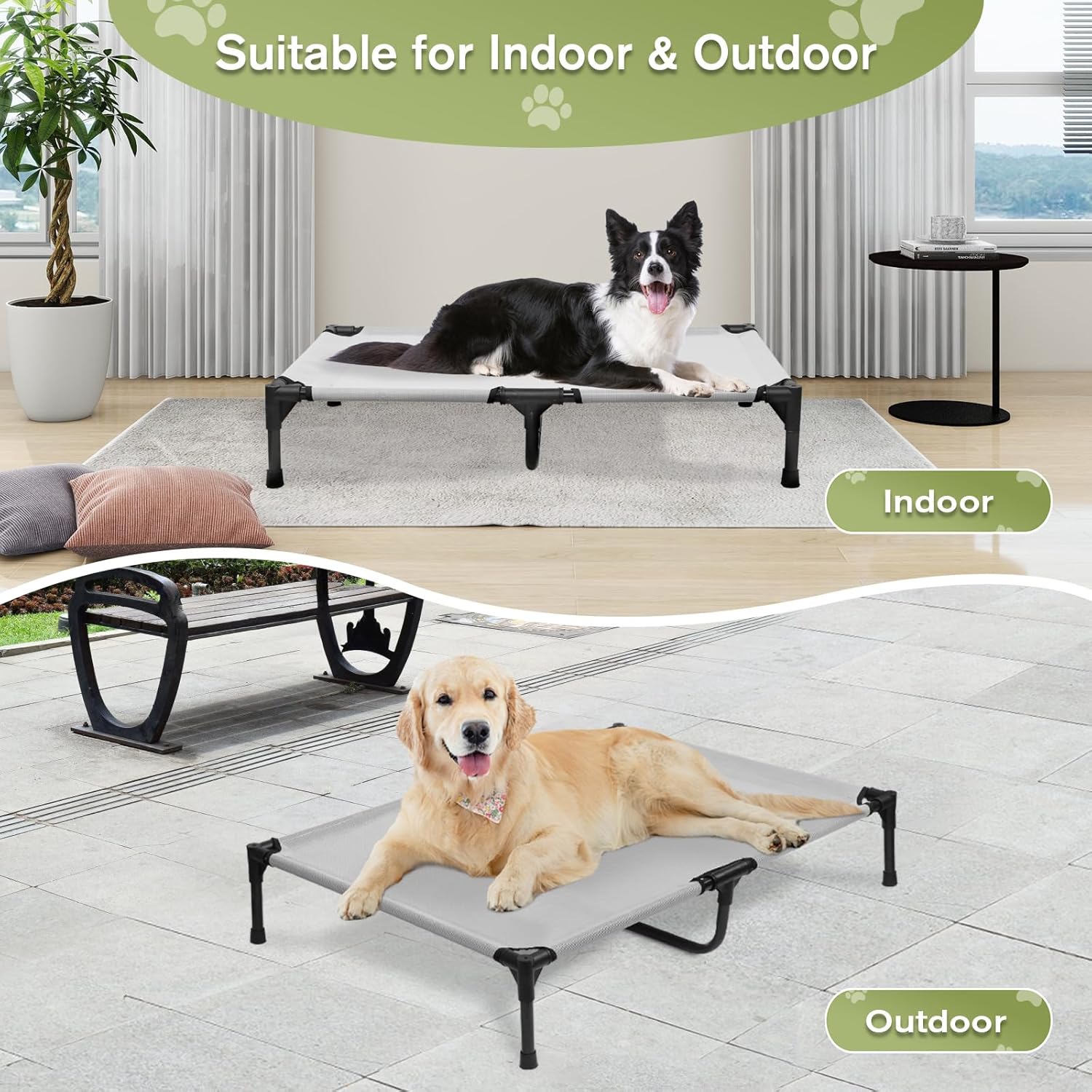 XL Elevated Dog Bed, Extra Large Cooling Raised Dogs Cot, Outdoor Lifted Ped Cots, Stable Pet Hammock with Non-Slip Feet, Off Ground, Washable Teslin Mesh, Grey - Pet Explorer