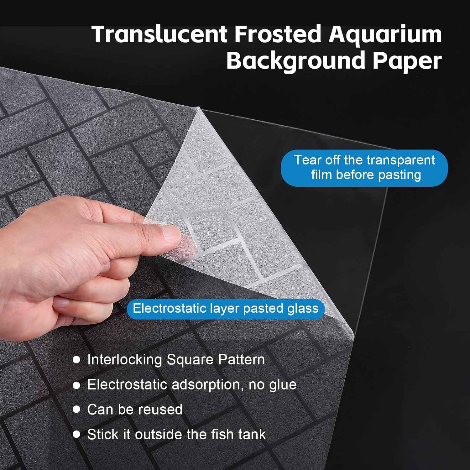 Aquarium Background Paper Decor Fish Tank Backdrop Wallpaper Electrostatic Adhesive, No Glue, Easy to Install, Reusable (23.6“H×78.7”L, Grid Transparent)