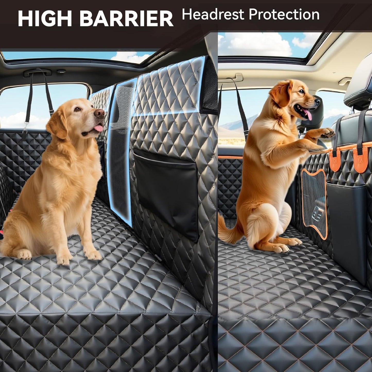 High Barrier Dog Car Seat Cover,Waterproof Back Seat Extender for Dogs,Car Seat Protector,Car Seat Cover Hard Bottom Holds 500 lbs,600D Nonslip Dog Hammock,Pet Car Bed for Cars,SUVs, Small Trucks - Pet Explorer