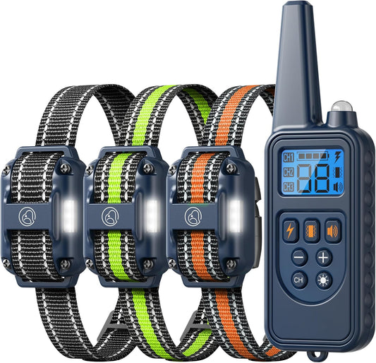 Shock Collar with Remote, Dog Training Collar, 4 Training Modes with Beep, Vibration, Safe Shock, Led Light, 2600 ft Wireless Range, Rechargeable for 3 Dogs, Small Medium Large 5-120Lbs - Pet Explorer