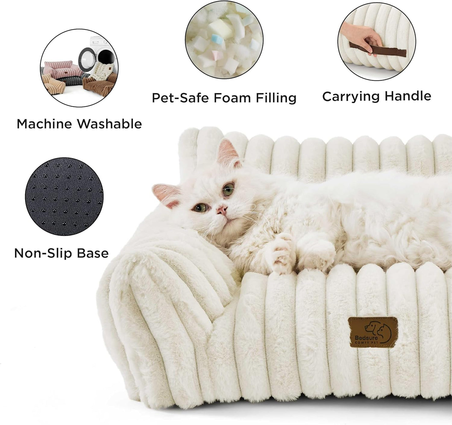 Bedsure Cute Dog Couch for Medium Dogs- Fluffy Pet Sofa, Dog Couch Bed with Removable, Washable Cover, Supportive Pet Bed for Medium Large Dogs, 36inch, Cream - Pet Explorer