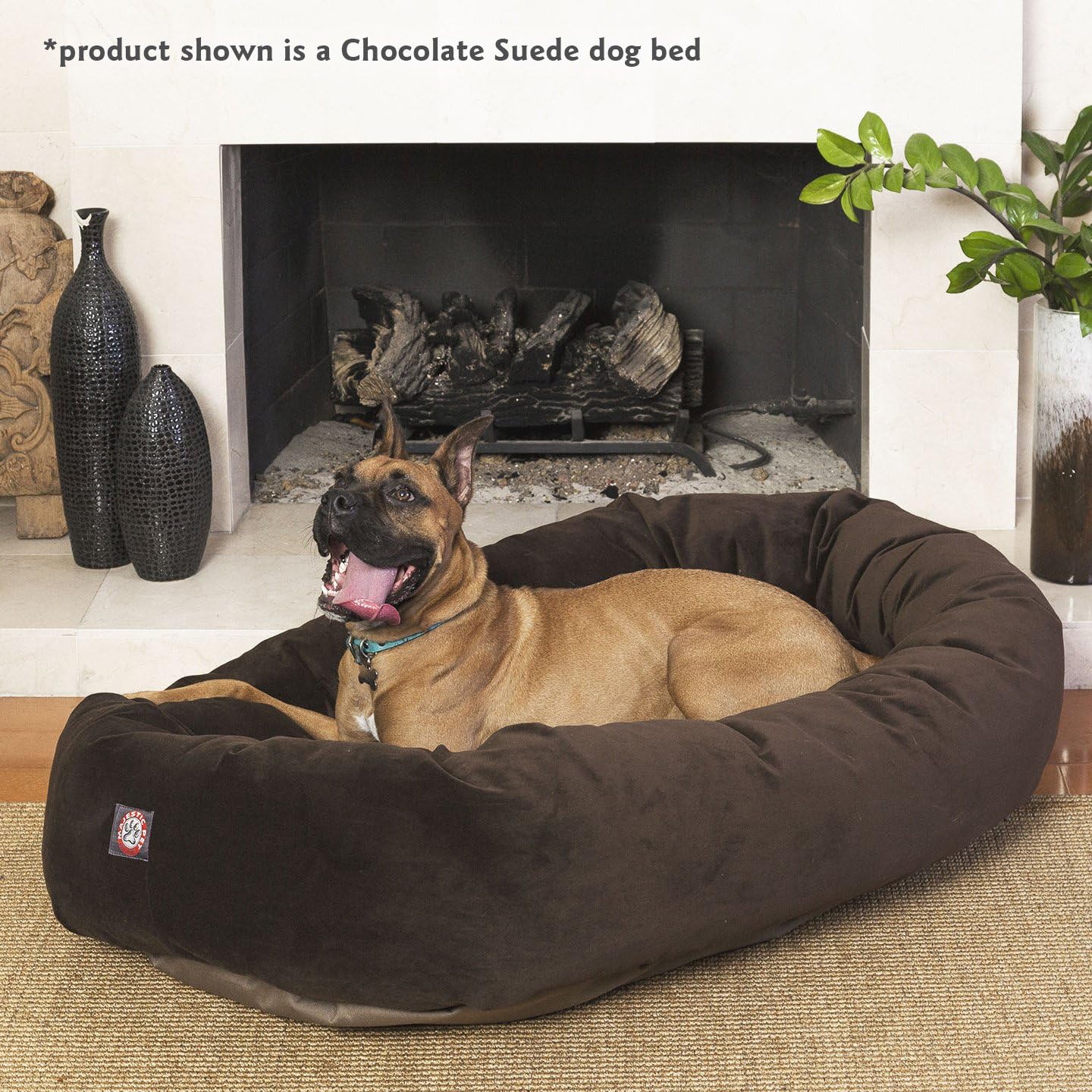 Majestic Pet 52 Inch Suede Calming Dog Bed Washable 52x35x11 (Inch) – Cozy Soft Round Donut Dog Bed with Spine Support for Dogs to Rest their Head - Round Pet Bed X- Large – Chocolate - Pet Explorer