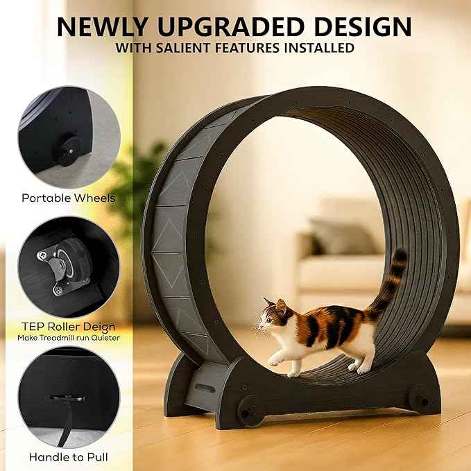 Portable Cat Running Wheel for Indoor Cats 44" Large XL 12" Wide, Cat Treadmill, Wheel with Carpeted Runway for Kitty’s Longer Life, Moveable Safe & Stable Design.