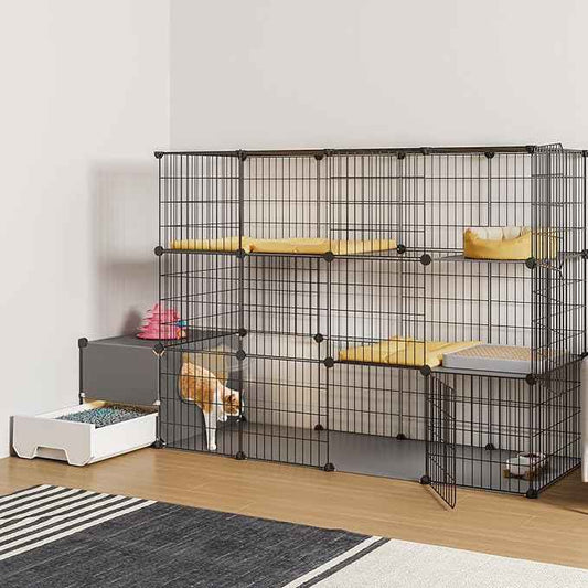 Oneluck Cat Cage with Litter Box,4-Tier DIY Enclosures Large Playpen Detachable Metal Wire Kennel Indoor Crate Large Exercise Place Ideal for 1-2 Cats (55.1" L x 17.8" W x 41.3" H)