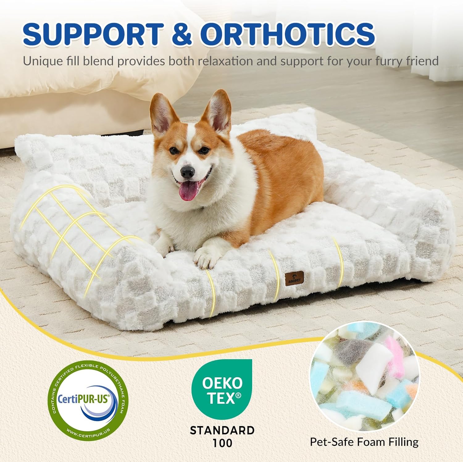 Large Dog Bed Sofa, Fluffy Pet Bed for Medium and Large Dogs, Supportive Dog Couch Sofa for Dogs, Pet Sofas with Washable Cover & Non-Slip, 38 inch, White - Pet Explorer