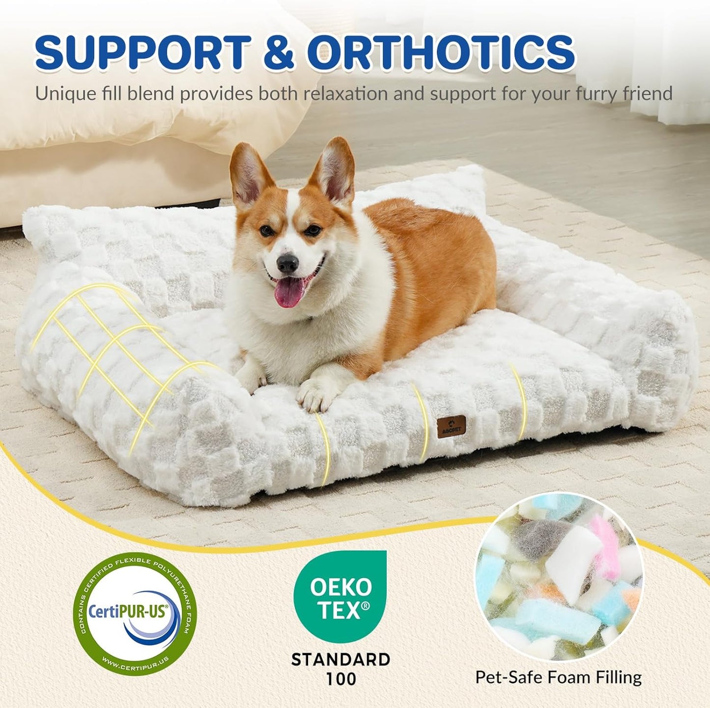 Cat Bed Cats Couch for Puppy and Kitten, Fluffy Pet Couch Small Dog Sofa Bed, Supportive Cat Sofa for Indoor Cats, Washable Cover & Non-Slip, 26 inch, White - Pet Explorer