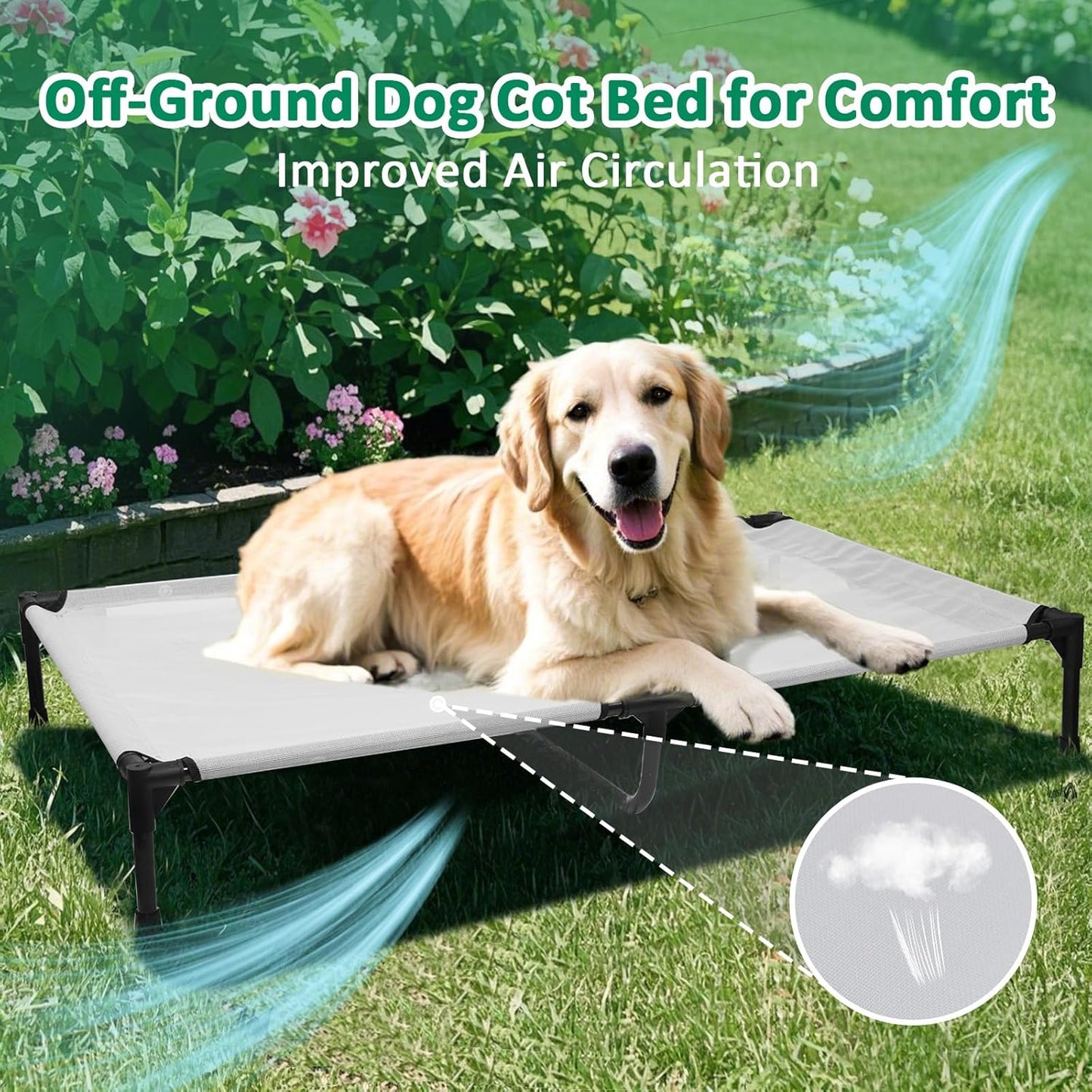 Elevated Dog Bed XL, Extra Large Raised Dogs Cot with Washable Mesh & Non Slip Feet, Pet Hammock Beds Off Ground, Dog Trampoline Bed Outdoor, Grey - Pet Explorer