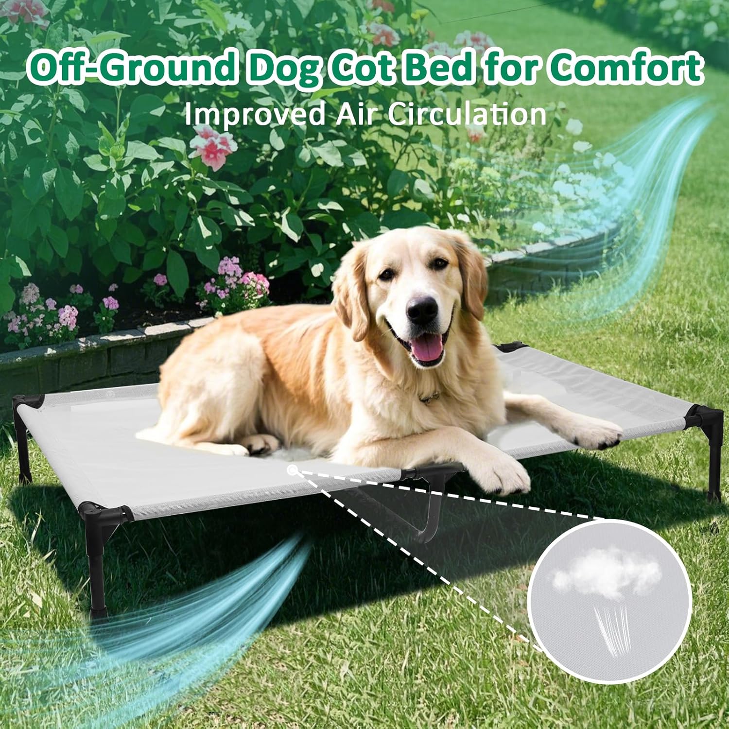Elevated Dog Bed XL, Extra Large Raised Dogs Cot with Washable Mesh & Non Slip Feet, Pet Hammock Beds Off Ground, Dog Trampoline Bed Outdoor, Grey - Pet Explorer