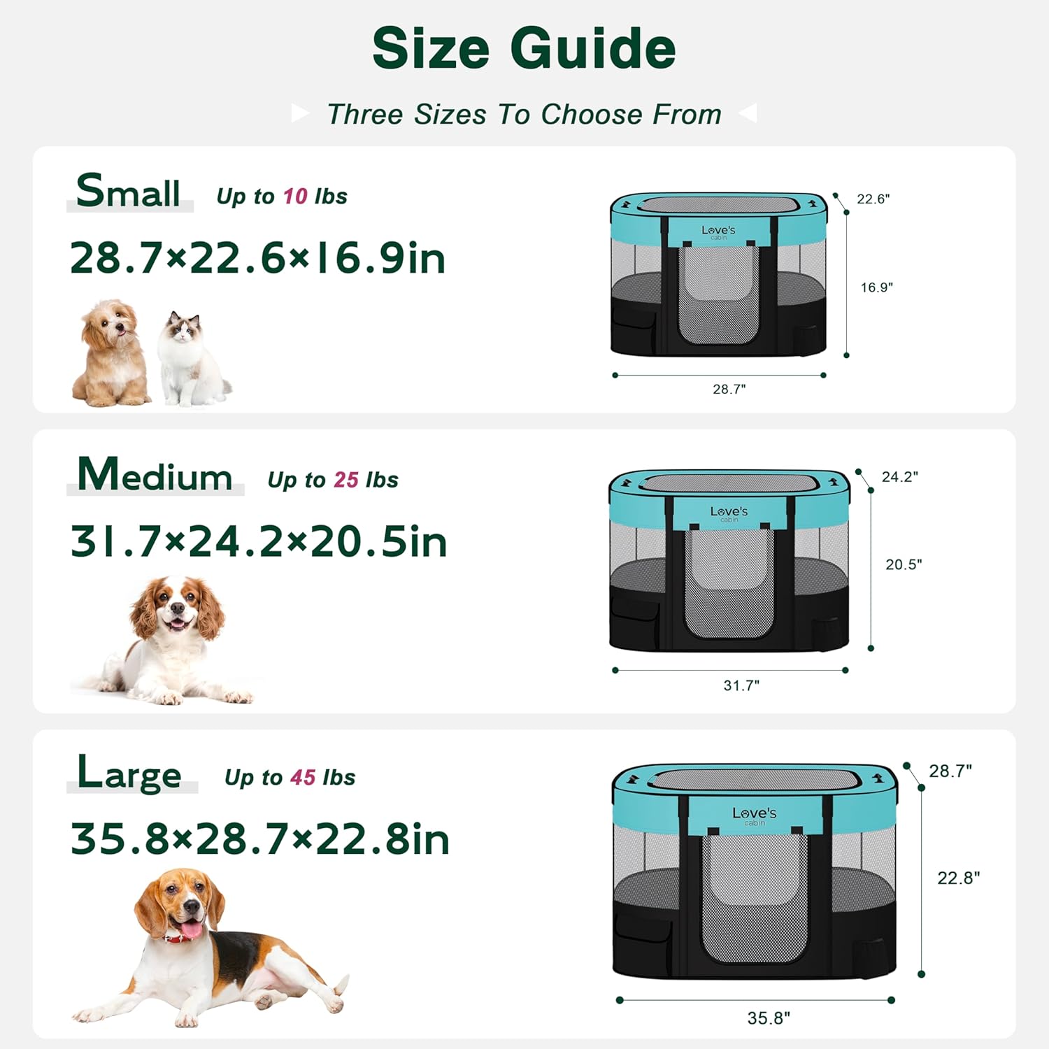 Love's cabin Pet Puppy Dog Playpen, Large Dog Tent Crates Cage Indoor/Outdoor, Portable Exercise Playpen for Dog and Cat, Foldable Pop Up Dog Kennel Playpen with Carring Case (L, Green) - Pet Explorer