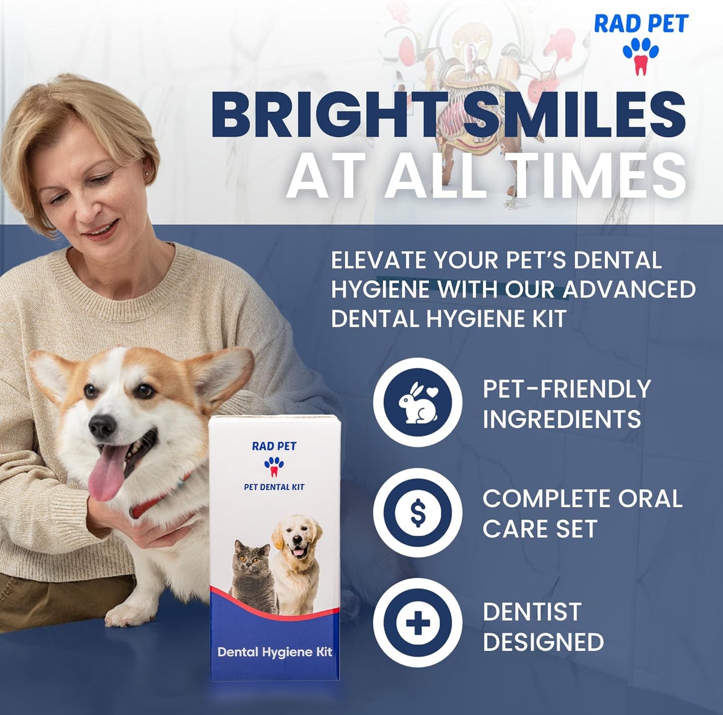 RAD PET - Advanced Pet Dental Hygiene Kit, Vet-Formulated Cat & Dog Tooth Brushing Kit, Complete Oral Care with Cat/Dog Toothbrush and Toothpaste (Enzymatic), Pet Dental Wipes & Water Additive - Pet Explorer