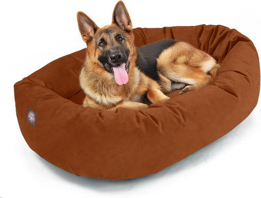 Majestic Pet 52 Inch Suede Calming Dog Bed Washable 52x35x11 (Inch) – Cozy Soft Round Donut Dog Bed with Spine Support for Dogs to Rest Their Head - Pet Bed X- Large – Rust (2025) - Pet Explorer