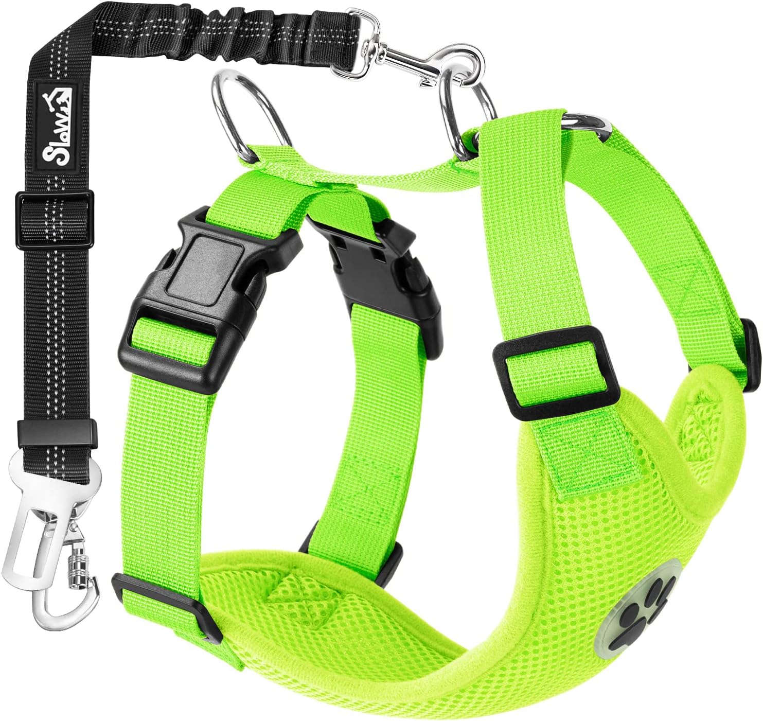 SlowTon Dog Seat Belt Harness for Car, Dog Car Harness Adjustable Mesh Breathable & Dog Seatbelt Safety Tether with Elastic Bungee for Small Medium Large Pets(Lime, Double Clip, XXS) - Pet Explorer