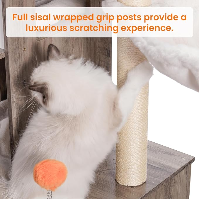 Heybly Cat Tree with Litter Box Enclosure for Indoor Big Cat, Cat Tower for Large Cats 20lbs Heavy Duty, Modern Cat Condo Furniture with Scratching Posts, Rustic Gray HCT110SG