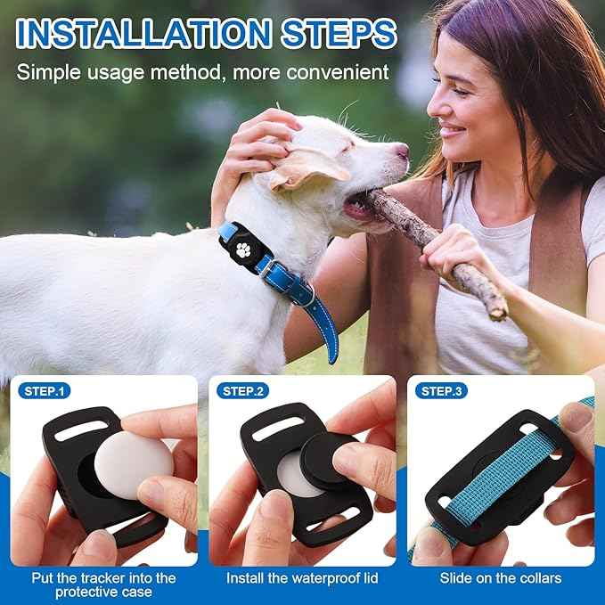 Smart Pet Tracker for Collar - Dog Trackers Pet Location Tracker with Holder, No Monthly Fee, Compatible with Apple Airtag Find My (iOS Only, Not for Android), Anti-Lost Device for Pets, Bag Straps