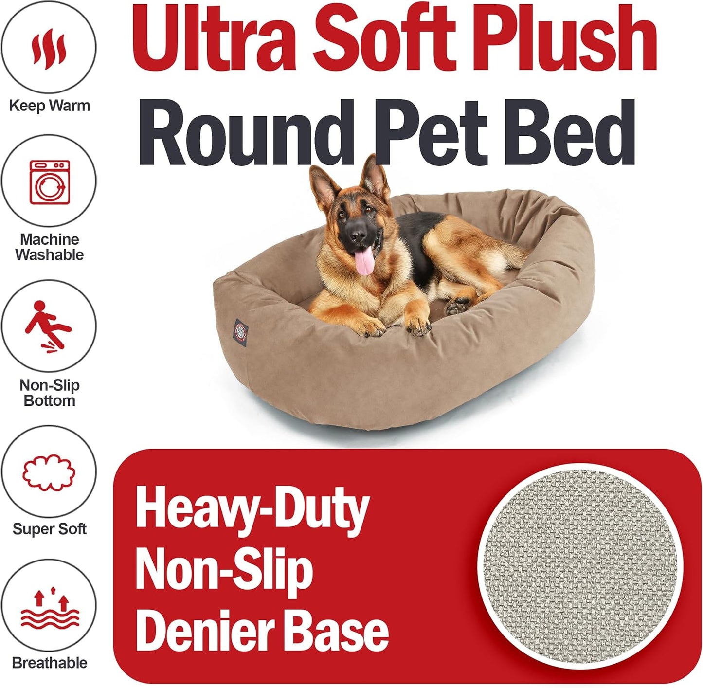 Majestic Pet 52 Inch Suede Calming Dog Bed Washable 52x35x11 (Inch) – Cozy Soft Round Donut Dog Bed with Spine Support for Dogs to Rest Their Head - Pet Bed X- Large – Stone (2025) - Pet Explorer