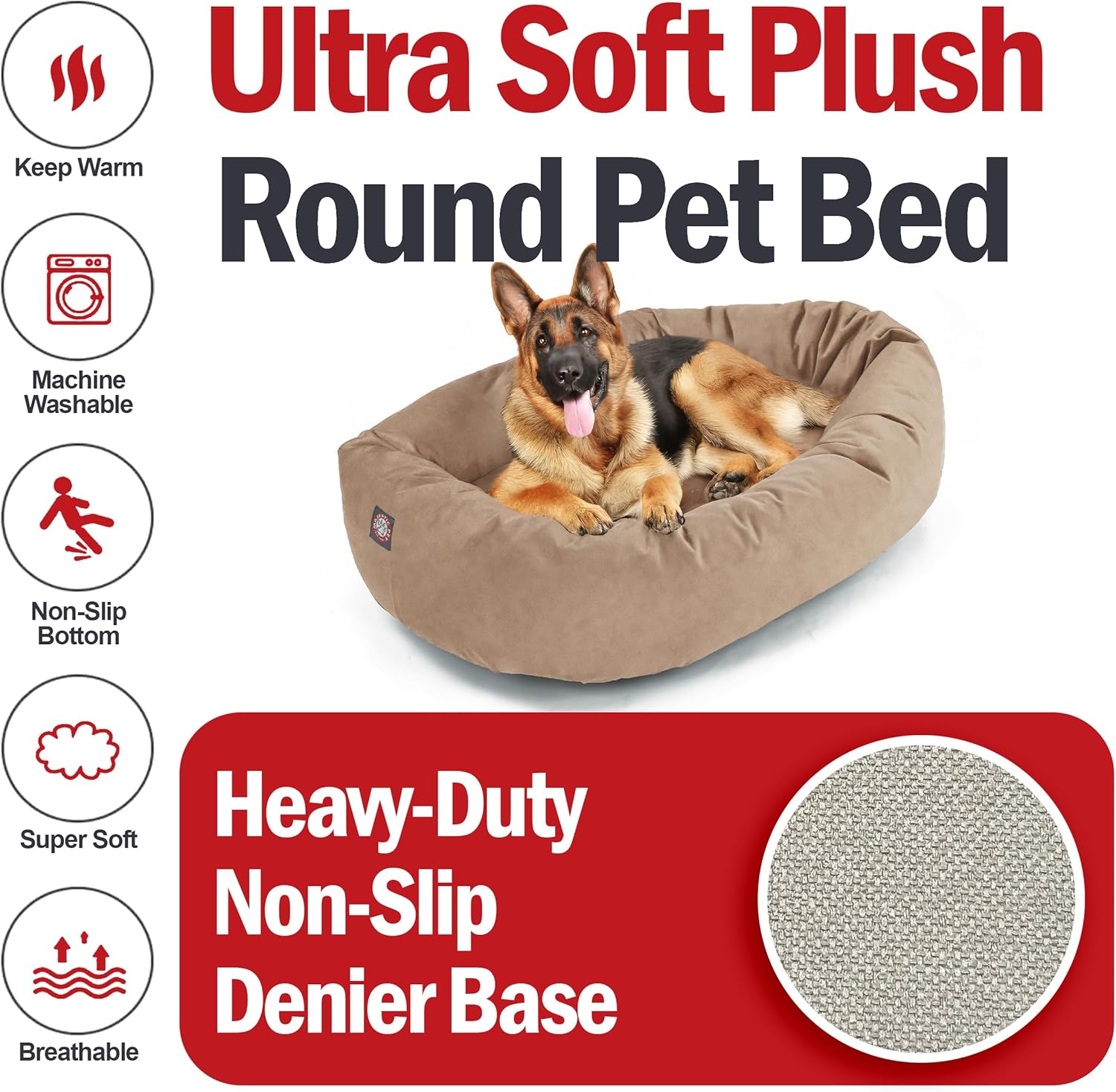 Majestic Pet 52 Inch Suede Calming Dog Bed Washable 52x35x11 (Inch) – Cozy Soft Round Donut Dog Bed with Spine Support for Dogs to Rest Their Head - Pet Bed X- Large – Stone (2025) - Pet Explorer