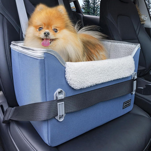 PETSFIT Small Dog Car Seat, Patent Safe Buckles Dog Booster Car Seat, Puppy Car Seat with Safety Belt, Suitable for Small Pets Up to 25lbs (Navy Blue) - Pet Explorer