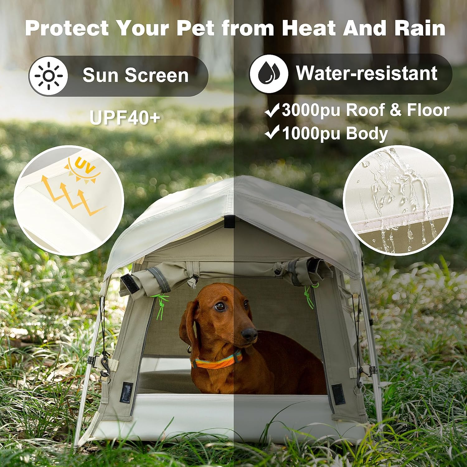 Dog Tent Cotton Fabric, Aluminum Poles and Camping Mat, Outdoor Weatherproof, Dog House Outdoor, Breathable with 2 Side Windows, Portable and Collapsible (Gray, Small) - Pet Explorer