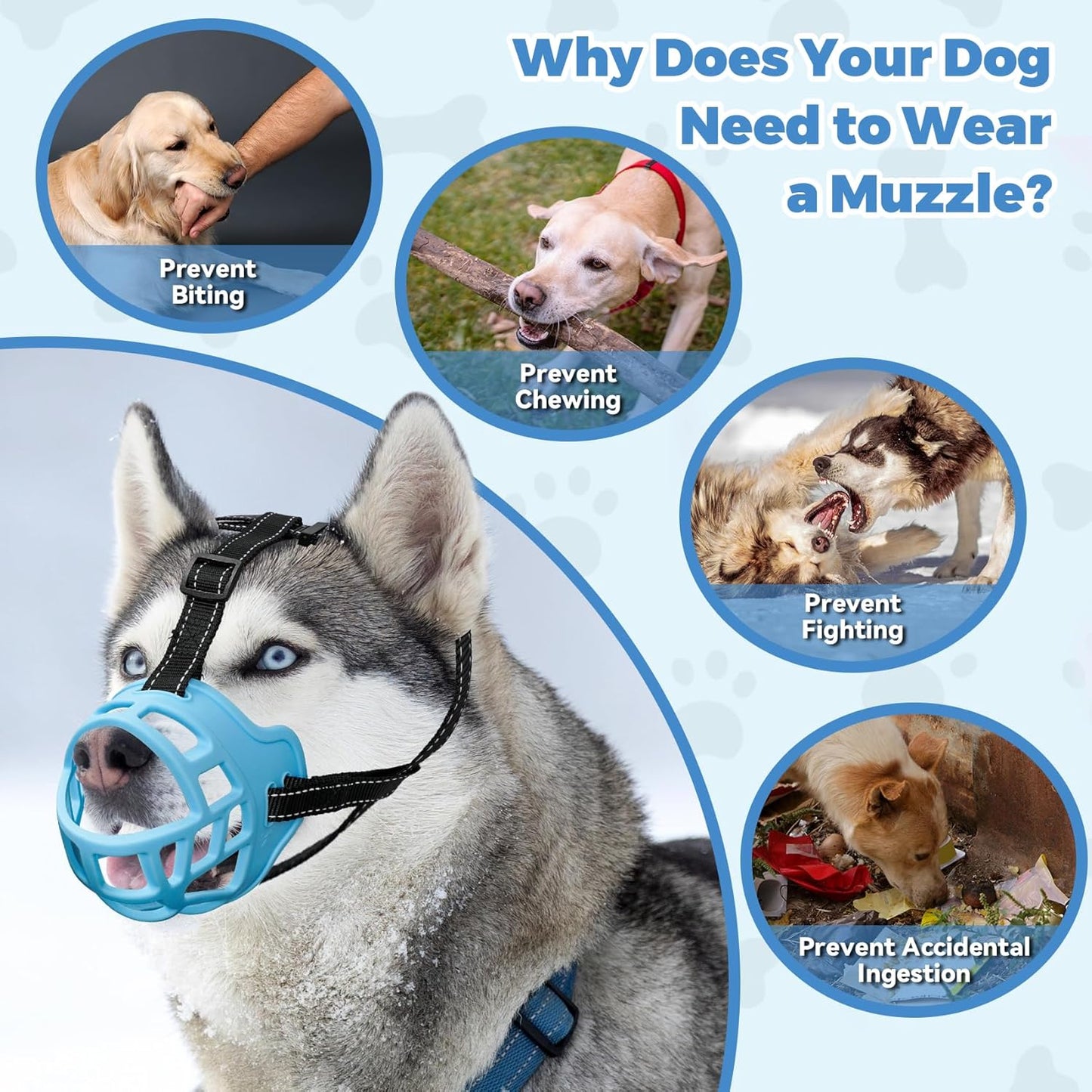 Dog Muzzle for Large Dogs, Breathable Basket Muzzles for Small, Medium and X-Large Aggressive Dog, Allows Panting Drinking, Suitable for Grooming Trimming Training (5, Luminous Blue) - Pet Explorer