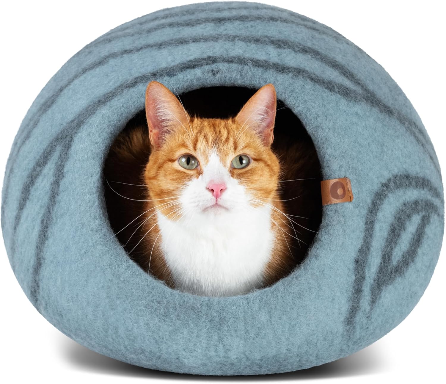 MEOWFIA Cat Cave – Premium Felt Cat Bed for Indoor Cats, Handmade 100% Merino Wool (Aquamarine, Medium) - Pet Explorer