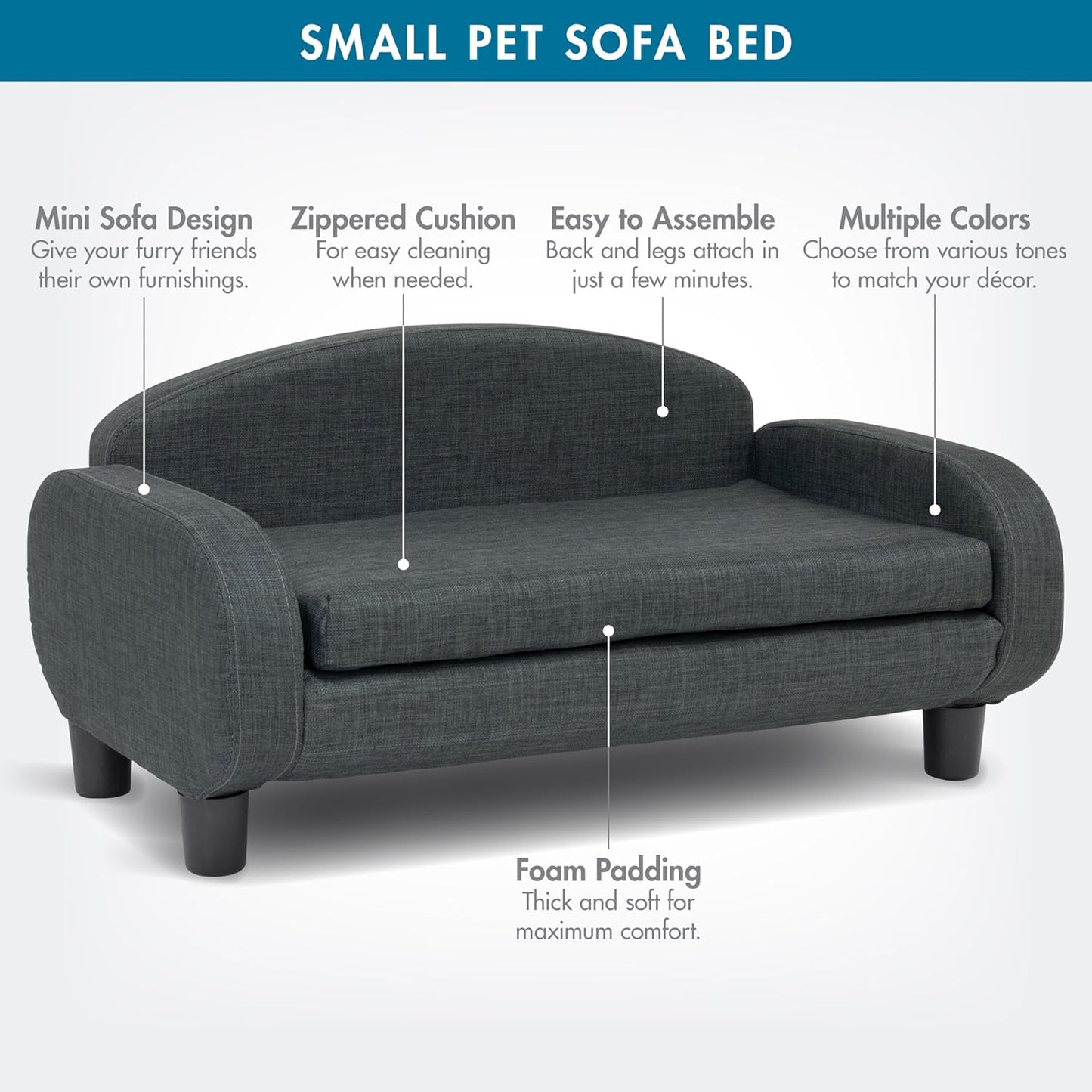 Paws & Purrs Cat Sofa Bed, Pet Couch for Indoor Cats Elevated Cat Beds with Removable Washable Mattress Cover for Kitten, Puppy or Small Animal- 31.5" Wide, Gray - Pet Explorer