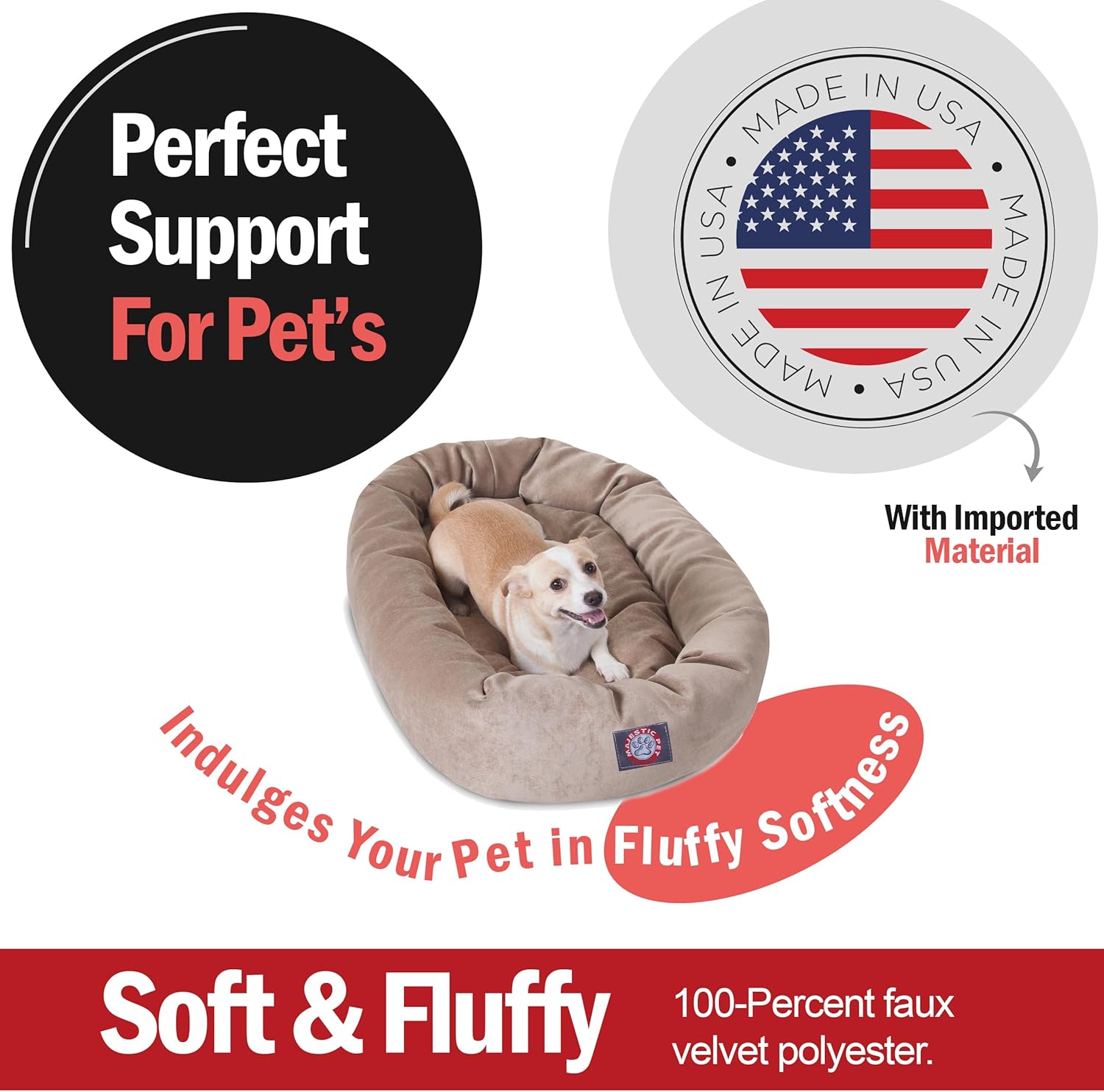 Majestic Pet 32 Inch Micro Velvet Calming Dog Bed Washable 32x23x7 (inch) – Cozy Soft Round Donut Dog Bed with Spine for Head Support - Pet Bed Medium – Pearl - Pet Explorer