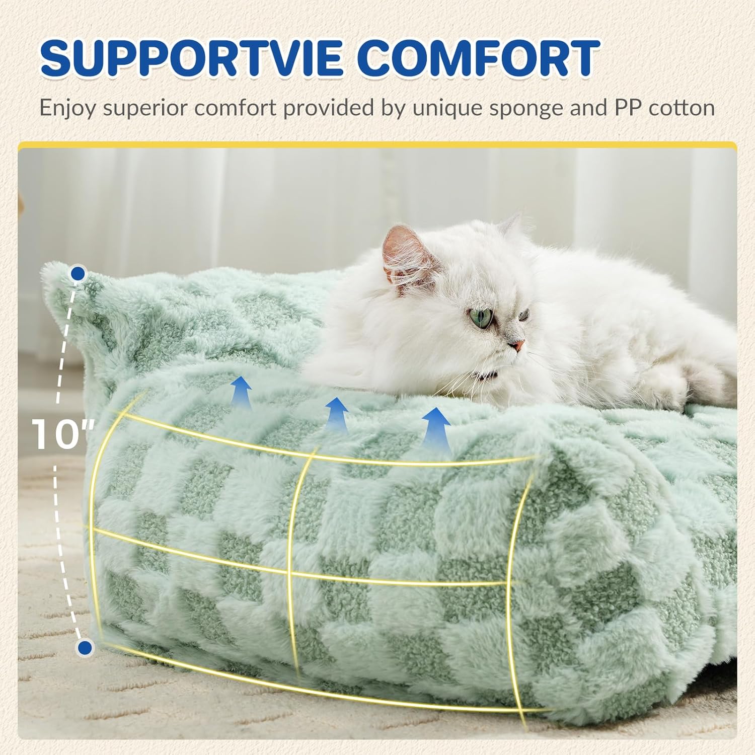 Cat Bed Cats Couch for Puppy and Kitten, Fluffy Pet Couch Small Dog Sofa Bed, Supportive Cat Sofa for Indoor Cats, Washable Cover & Non-Slip, 26 inch, Green - Pet Explorer