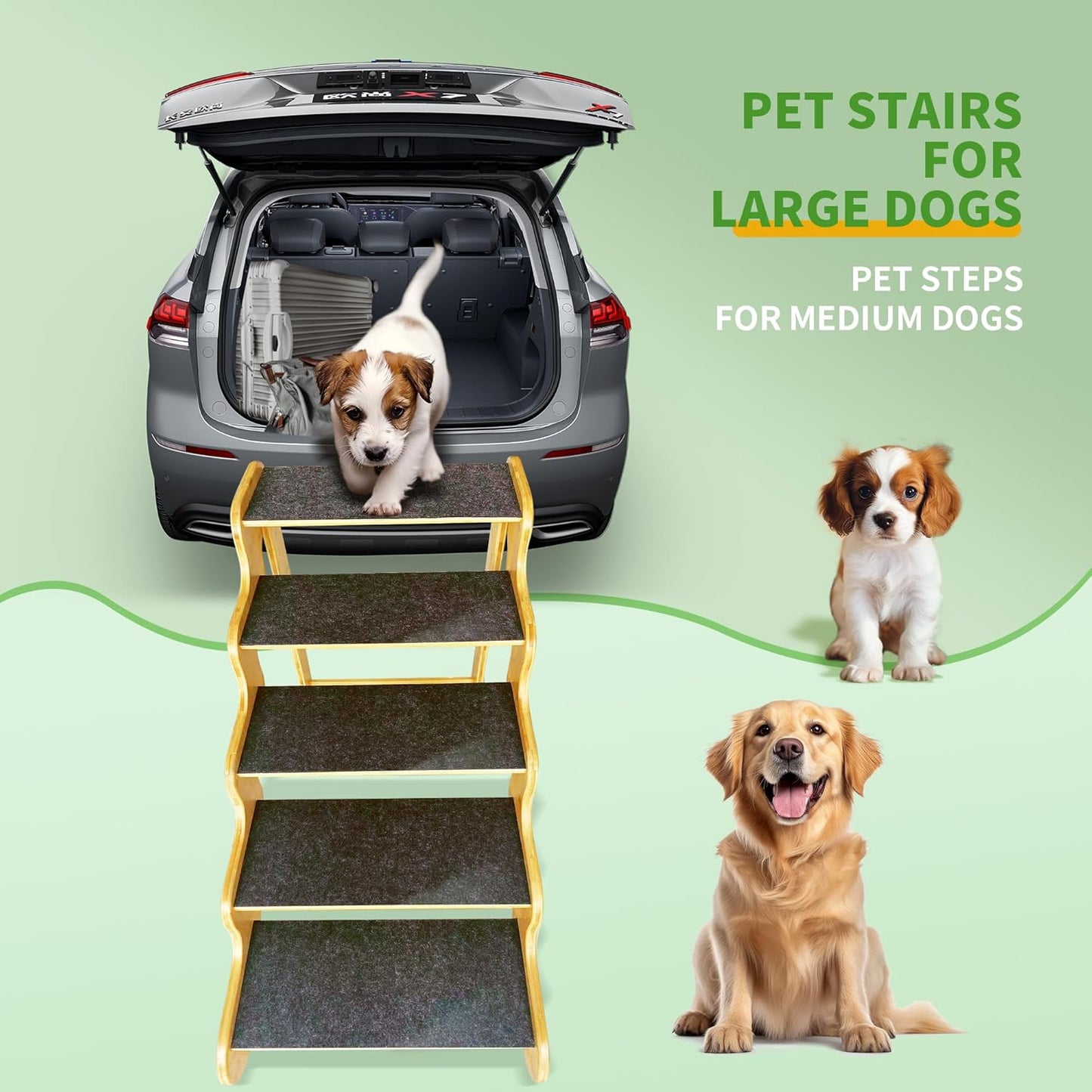 Dog Steps for Bed,24 Inches 5 Step Dog Stairs for Senior Pets to Get On 30 Inches High Beds/Car,Made of Bamboo Can Support Large Dogs Weighing Up to 160 LB - Pet Explorer