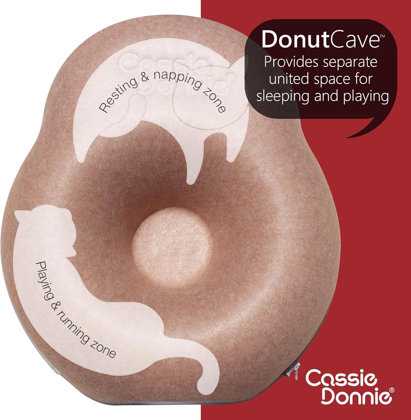 Cat Tunnel Bed for Indoor Cats, Medium Large, Donut Cave House up to 22 Lbs, Spacious for 2 Kittens (Brown) - Pet Explorer