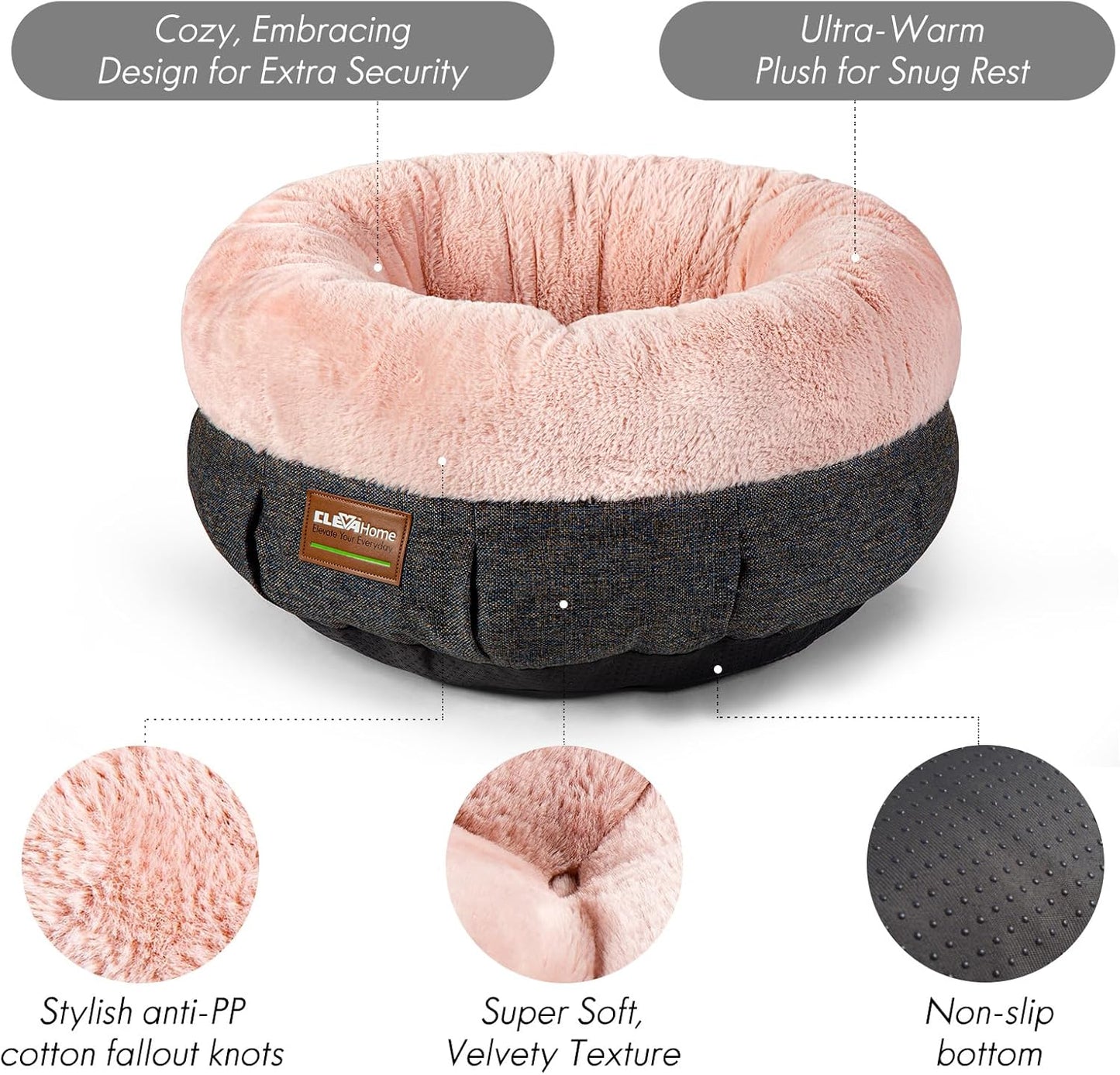 ClevaHome Cozy Cat Bed - Ultra-Soft Plush Pet Bed with Raised Sides and Anti-Slip Base, Comfortable Round Bed for Small Pets up to 11 lbs - Pet Explorer