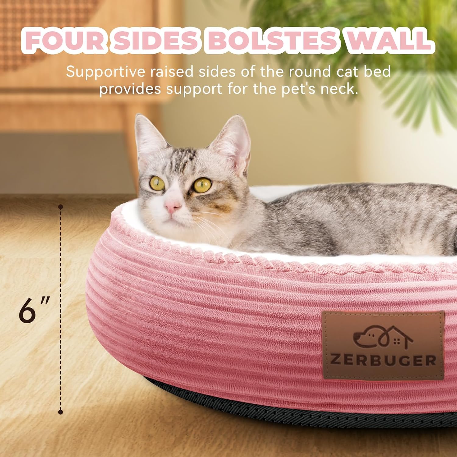 20in Washable Cat Beds for Indoor Cats - Round Donut Pet Bed for Cats, Small Dogs, Puppy, Kitten - Anti-Slip Bottom, Calming Bed Gift - Pink - Pet Explorer