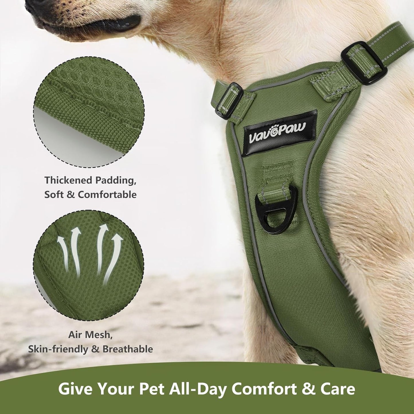 Dog Seat Belt Harness for Car, Dog Car Harness Adjustable Mesh Breathable & Dogs Seatbelt Safety Tether with Elastic Bungee for Small Medium Large Pets(Army Green, S) - Pet Explorer