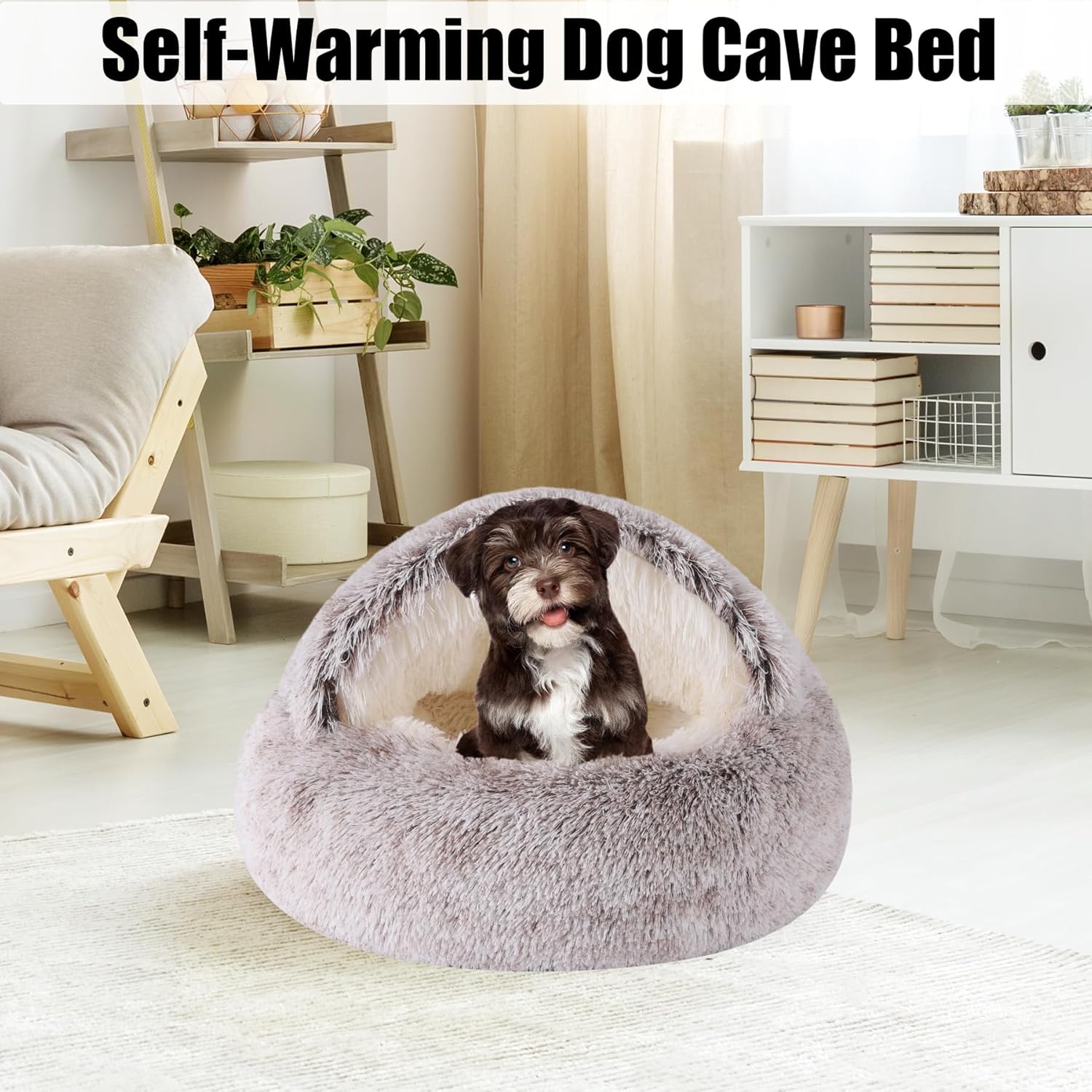 HYQ Small Dog Bed, Cat Beds for Indoor Cats Washable, Cozy Cat Cave Bed, Non-Slip Cat Beds, Calming Dog Bed with Hooded Cover, Dog Bed with Cover for Small Medium Pets (Coffee, 24×24 Inch) - Pet Explorer