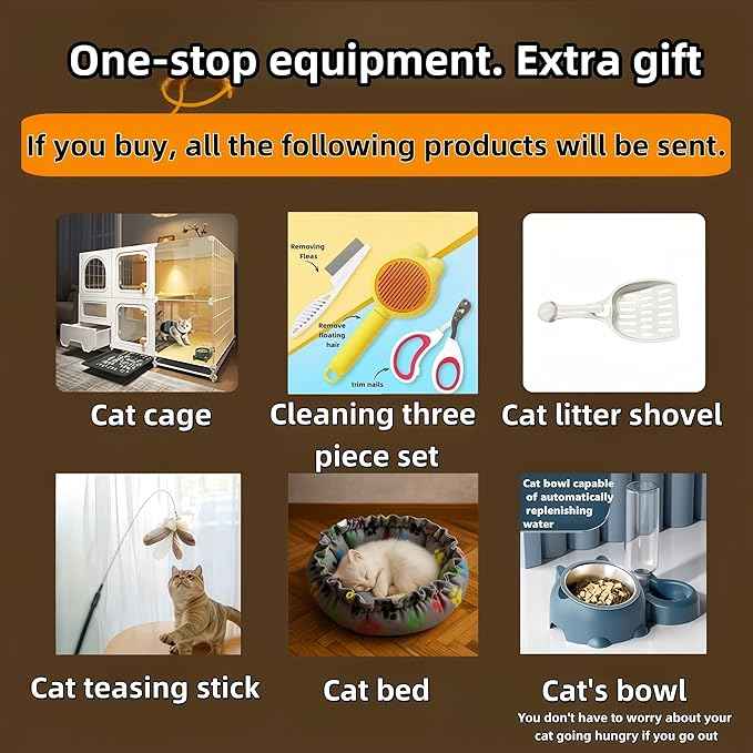 cat cage Indoor with Litter Box, Complimentary Bed, Bowl,Cleaning Three Piece Set,Large cat Enclosure, Cat House with Wheels Outdoor,Small Animal Cage cat Kennel (White, 28″(L) x18.1″(W) x46.1″(H)