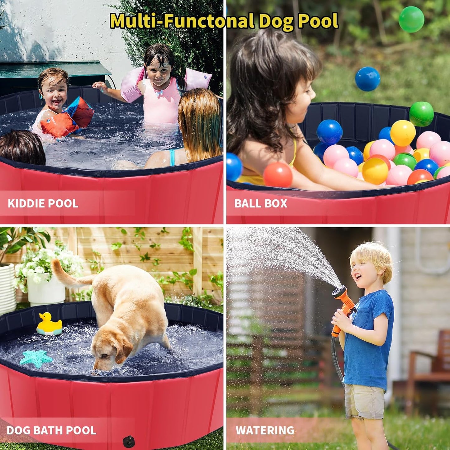 Foldable Dog Pool, 39" x 12" Kiddie Pool with Hard Plastic, Non-Slip Dog Bath Tub for Outdoor Backyard, Collapsible Dog Swimming Pool for Kids Dogs Pets (Red) - Pet Explorer