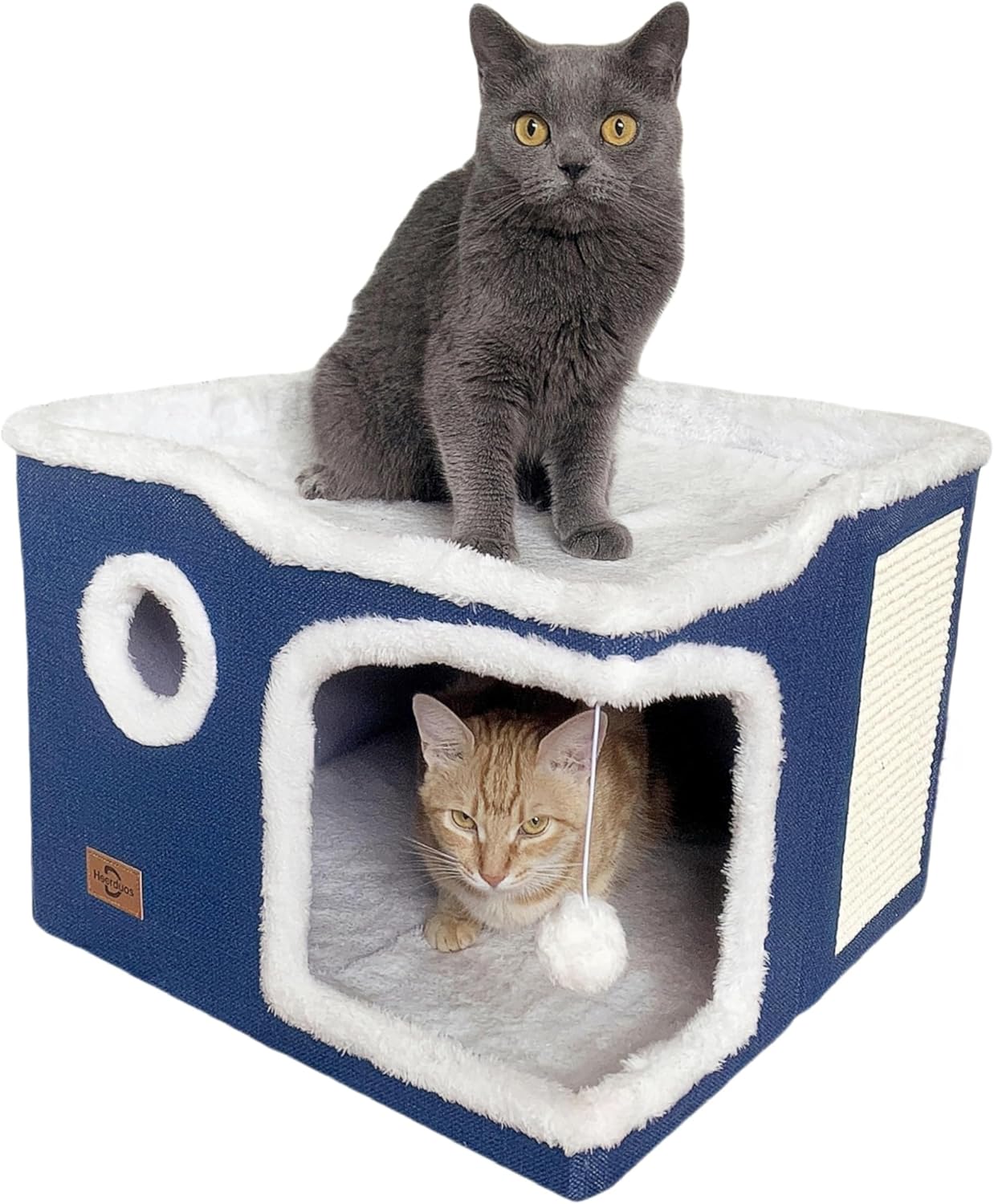 Cat Bed for Indoor Cats,Covered Cat Cave House & Furniture with Scratch Pad,Foldable Cat Hideaway Hut Cute Cat Condo with Soft Washable Mat for Multi Small Pet Under 30 lbs Navy Blue - Pet Explorer