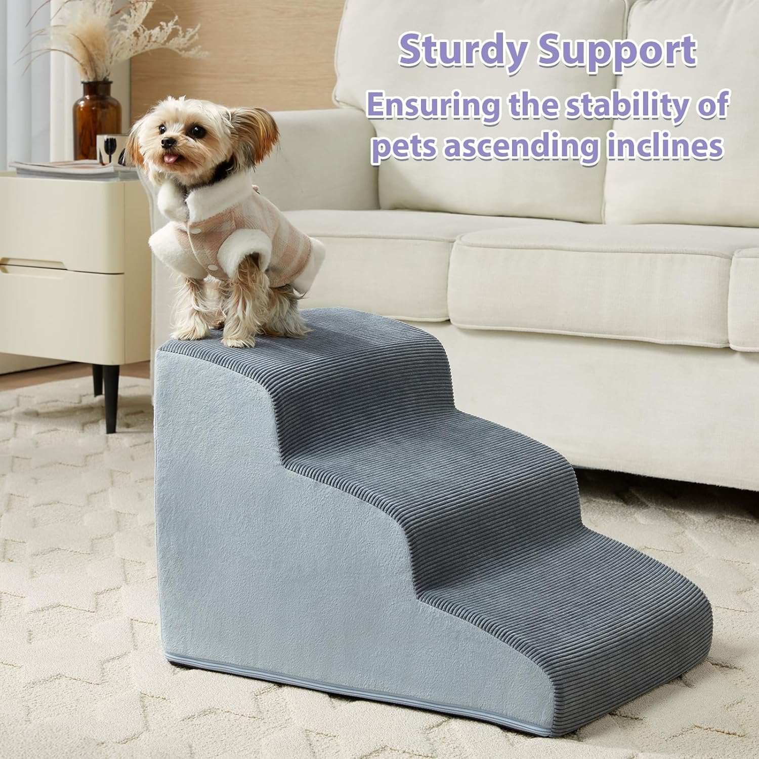 Dog Stairs for Small Dogs, 2-Steps Dog Ramp for Couch, Pet Stairs with Highly Supportive Foam and Non-Slip Bottom, Pet Steps for Cat & Doggie (High 11.8 Inch) - Pet Explorer
