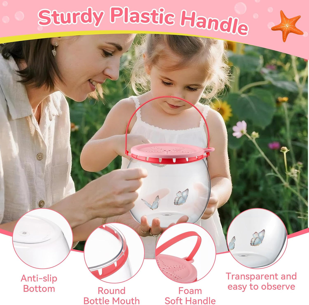 Saillong Catch and Release Plastic Small Bowl Kit, Portable Clear and Transparent Fish Bowl for Ocean Adventure, 0.8 Gallon Outdoor Cartoon Starfish Bucket Kit Ideal for Pool and Lake, Beach - Pet Explorer