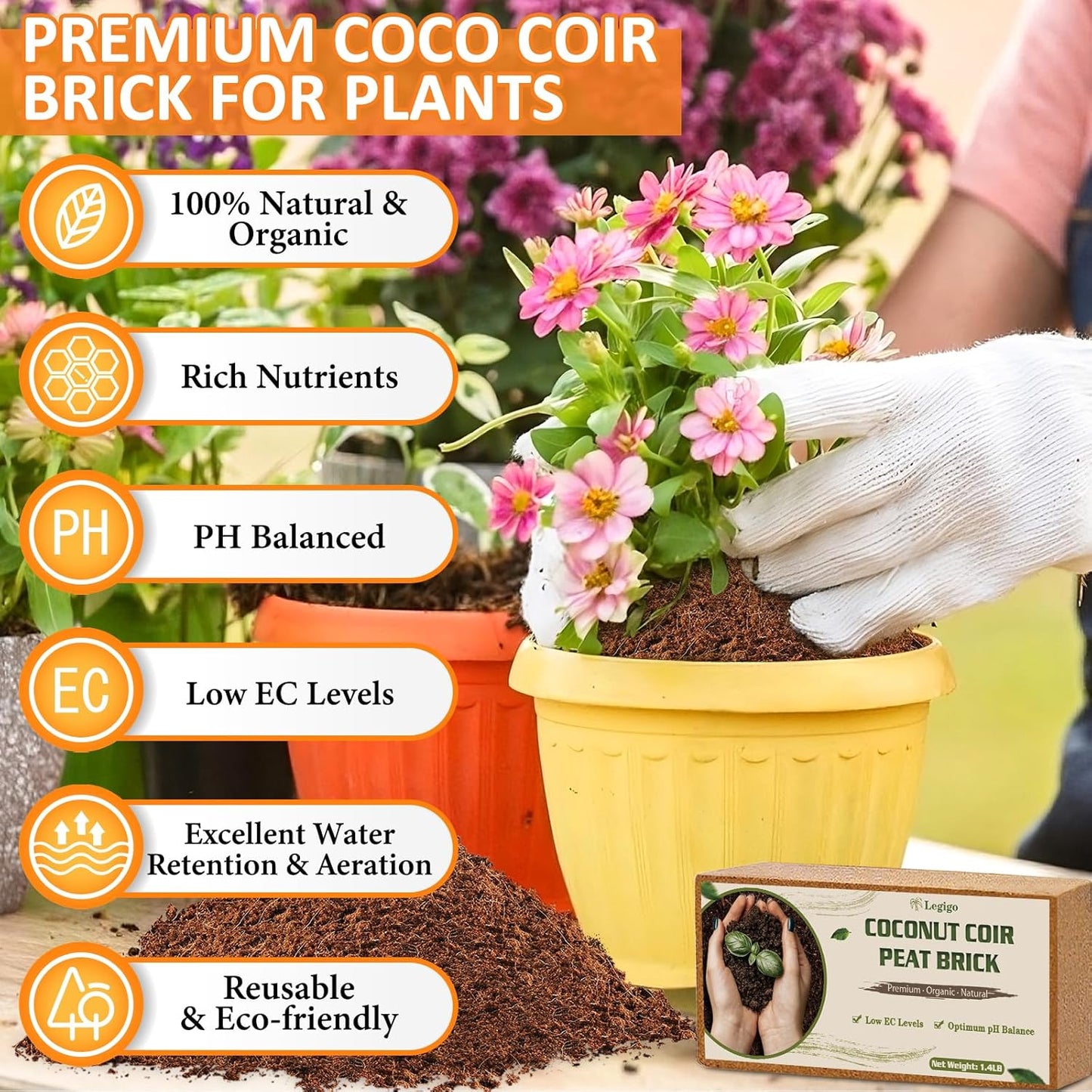 Legigo 4 Pack Premium Coco Coir Brick for Plants- 100% Organic Compressed Coconut Coir Bricks Starting Mix, Coco Coir Fiber Coconut Husk for Planting, Gardening, Potting Soil Substrate, Herbs - Pet Explorer
