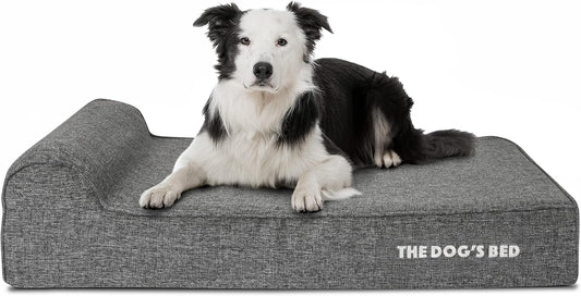 The Dog’s Bed Orthopedic Headrest Dog Bed, Large Grey Linen 40x25, Memory Foam, Pain Relief for Arthritis, Hip & Elbow Dysplasia, Post Surgery, Lameness, Veterinary Approved, Waterproof Washable Cover - Pet Explorer