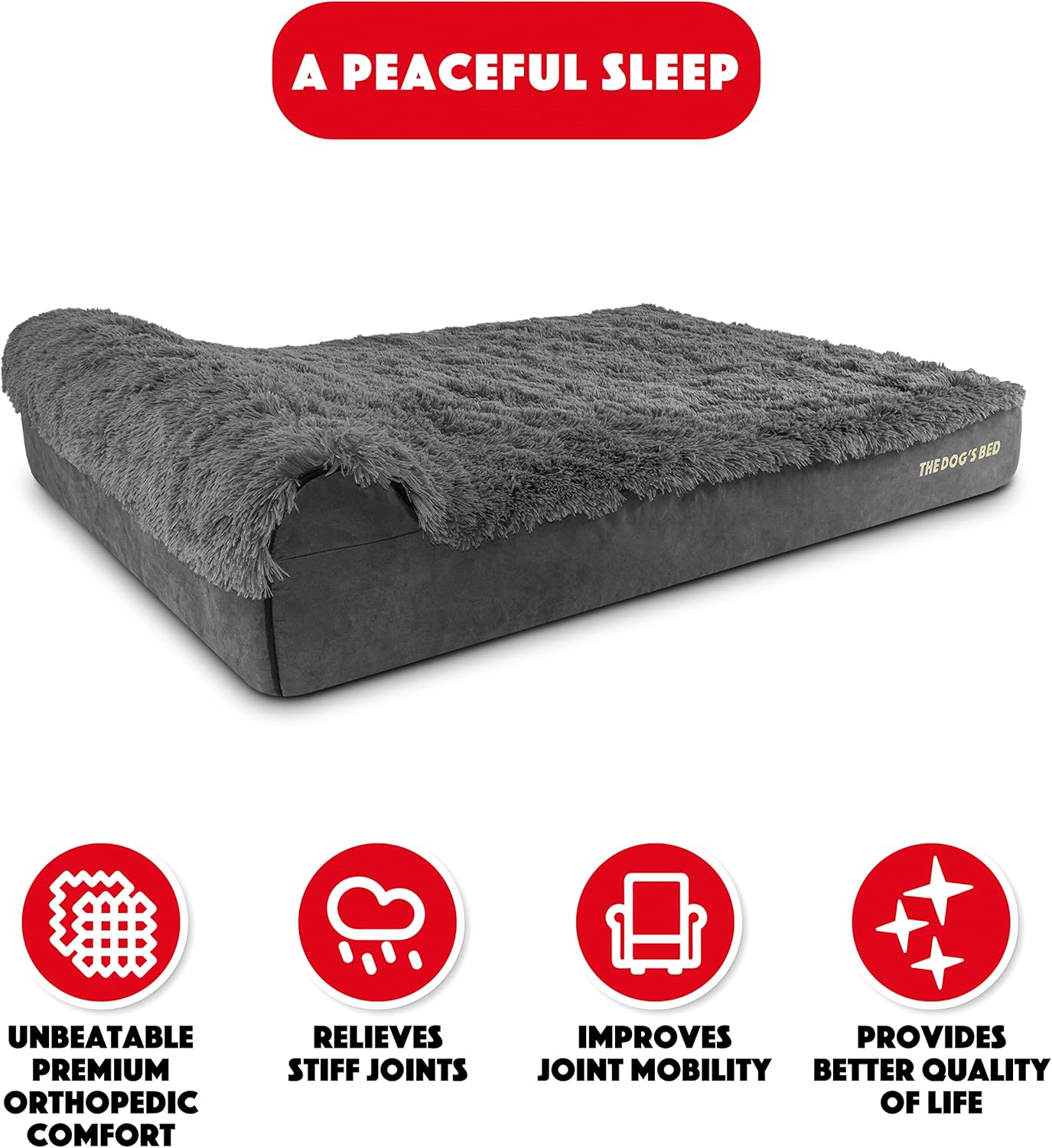 The Dog’s Bed Orthopedic Headrest Dog Bed XXL Grey Fur 54x36, Memory Foam, Pain Relief: Arthritis, Hip & Elbow Dysplasia, Post Surgery, Lameness, Veterinary Approved, Waterproof Washable Cover - Pet Explorer