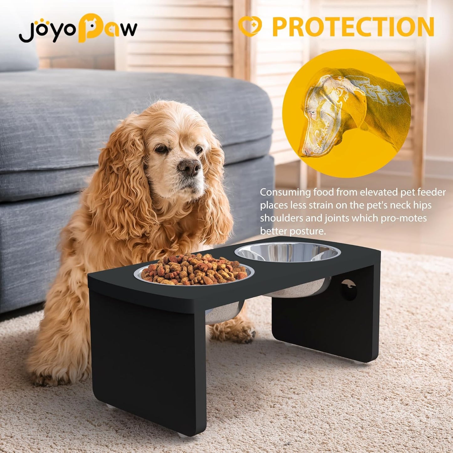 Elevated Dog Bowls, Bamboo Raised Dog Bowl for Medium Dogs, with 2 Stainless Steel Bowls (7'' Tall-30 oz Bowl) - Pet Explorer