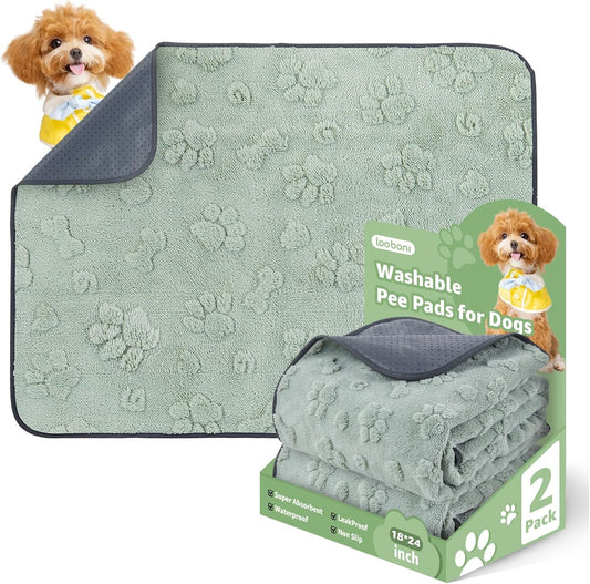 LOOBANI Washable Pee Pads for Dogs: 2 Pack Super Absorbent Reusable Puppy Pads, Leakproof and Waterproof Dog Training Pads Whelping Pads for Potty, Floor, Crate, Couch Bed and Travel, 18"x24" - Pet Explorer