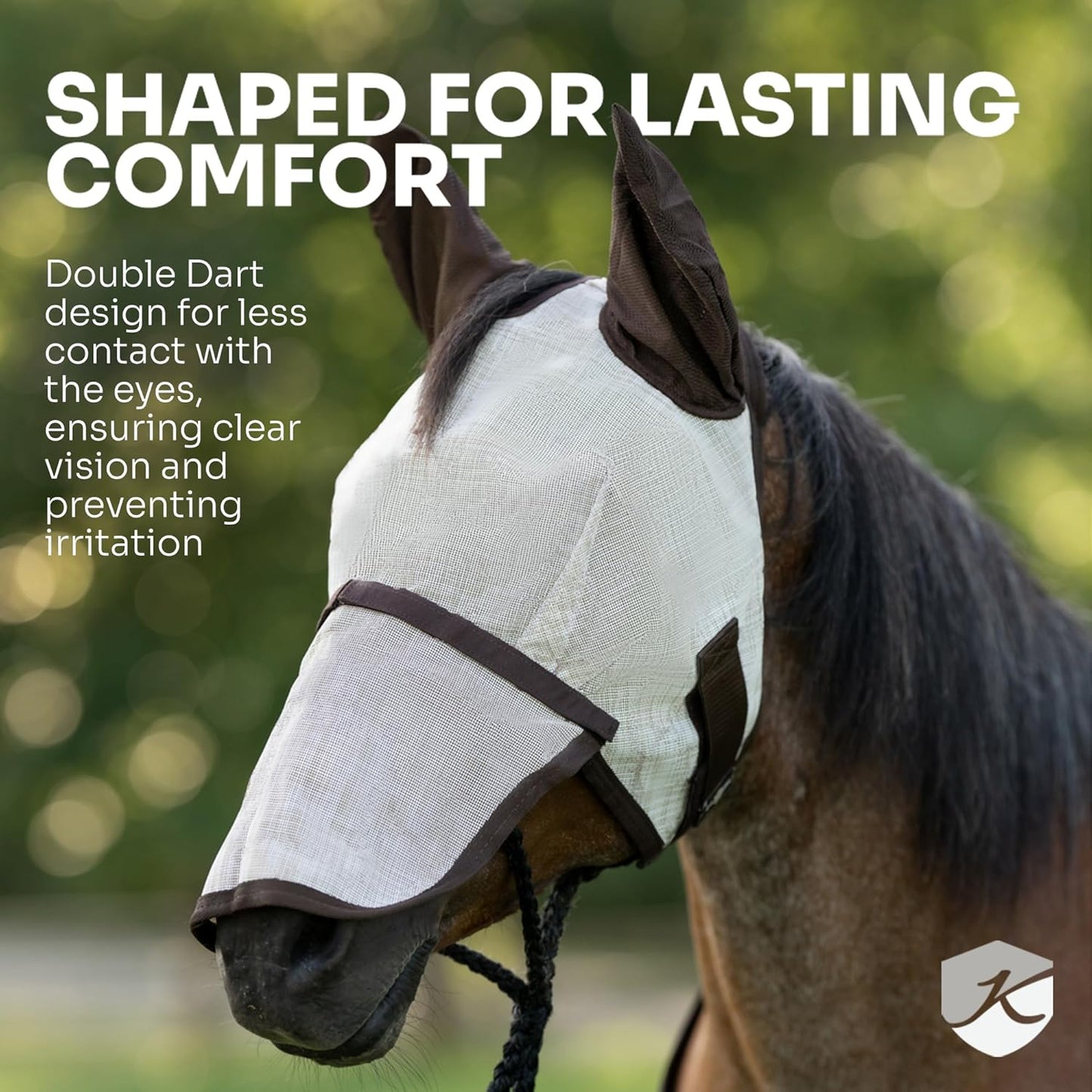 Kensington Fly Mask with Fleece Trim for Horses — Protects Face and Eyes Helps Block Sun Rays While Allowing Full Visibility — Breathable and Non Heat Transferring