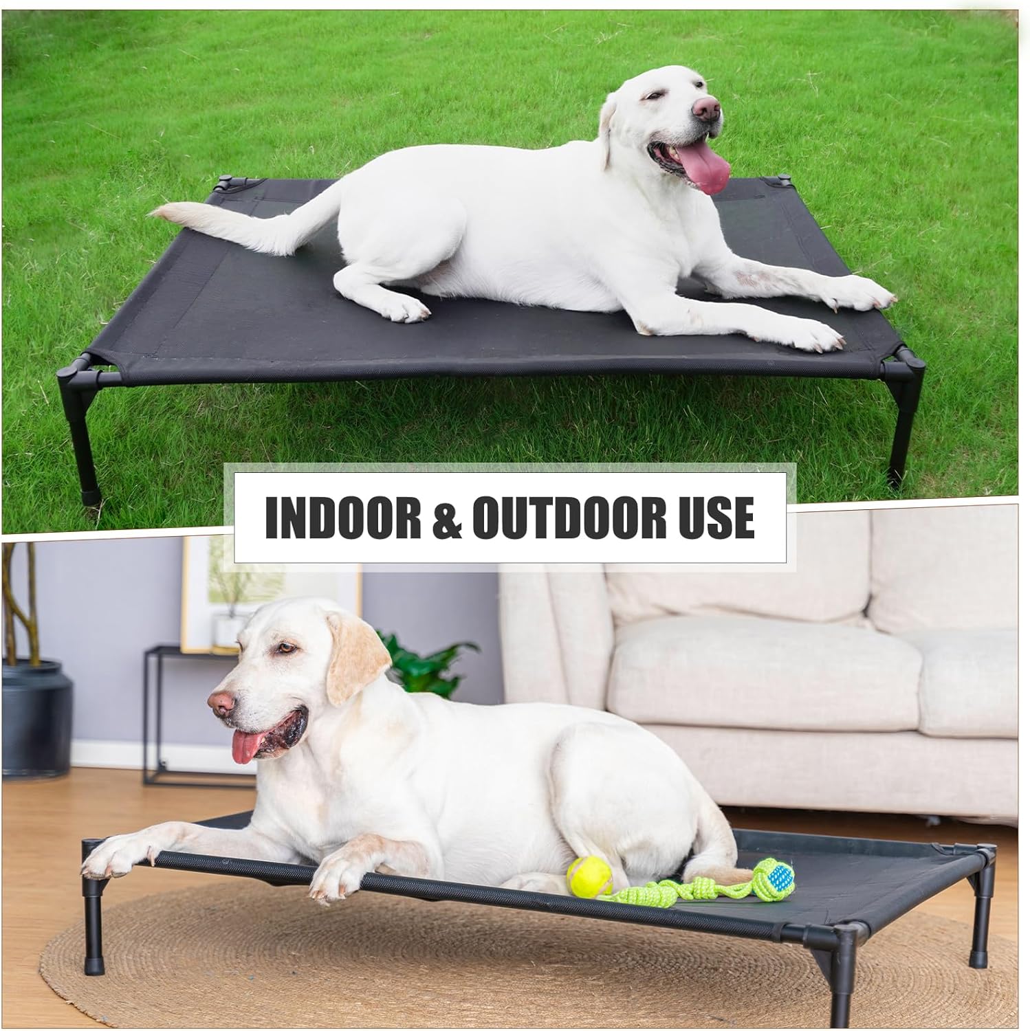 Elevated Dog Bed for Medium Dogs, Raised Dog Cot Beds Fits Up to 150 LBs, Heavy Duty Pet Cots with Durable Supportive Teslin Recyclable Washable Mesh, Indoor & Outdoor Dog Bed, Black - Pet Explorer