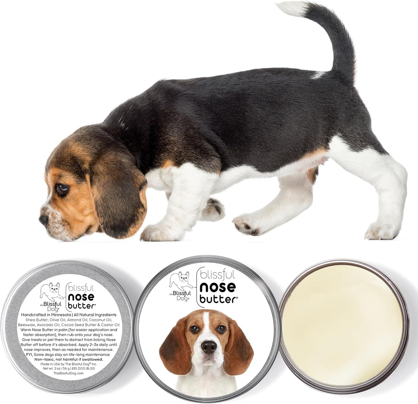The Blissful Dog Beagle Nose Butter for Dry, Cracked Skin, Lick-Safe Dog Nose Balm with Moisturizing Shea Butter, Almond, Olive, and Essential Oils, Pet Supplies, Uncented, 2 oz. - Pet Explorer