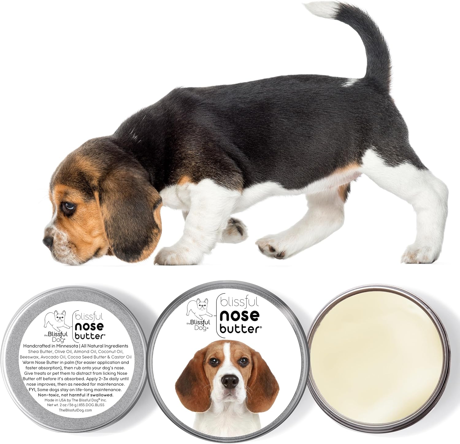 The Blissful Dog Beagle Nose Butter for Dry, Cracked Skin, Lick-Safe Dog Nose Balm with Moisturizing Shea Butter, Almond, Olive, and Essential Oils, Pet Supplies, Uncented, 2 oz. - Pet Explorer