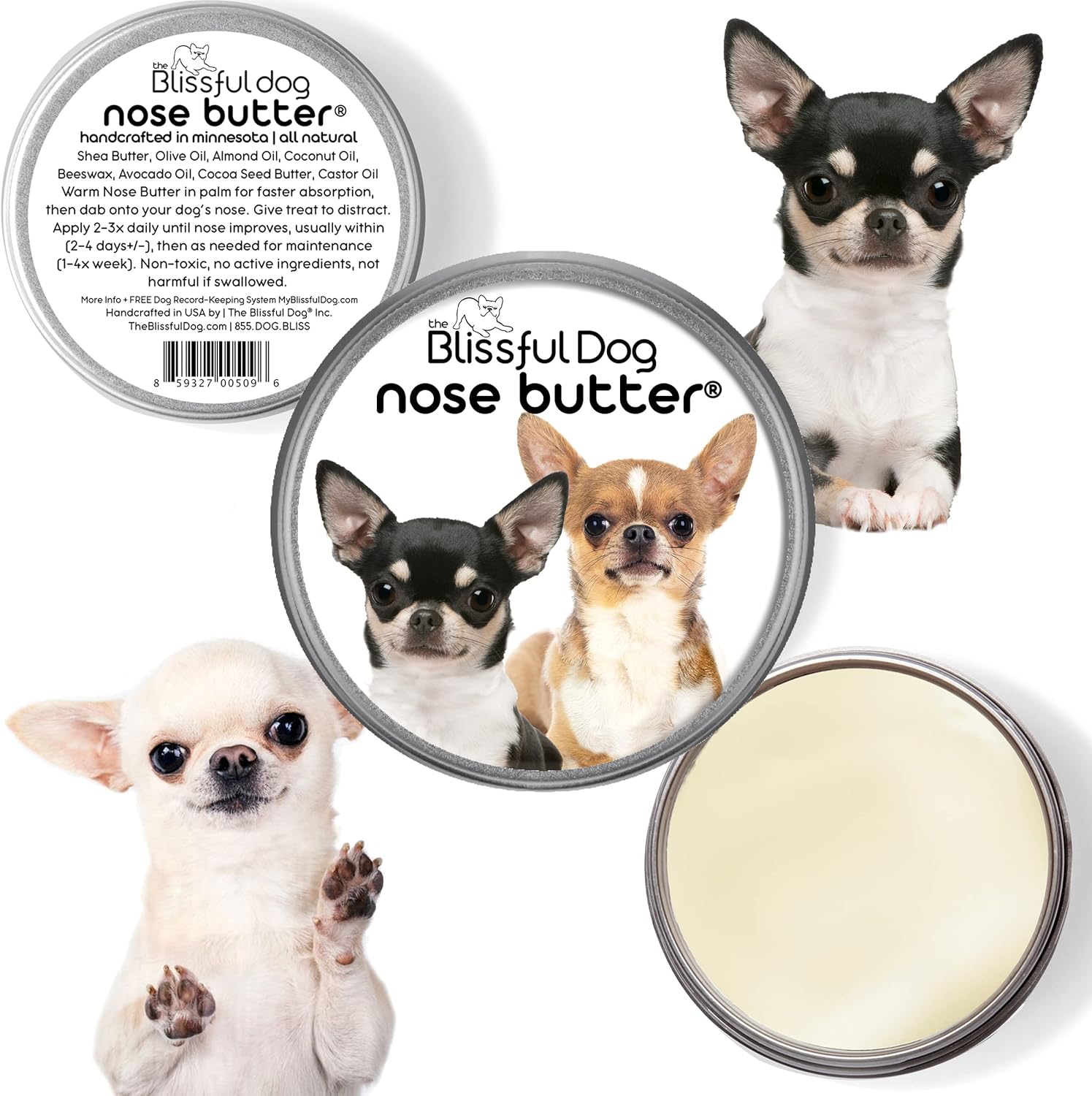 The Blissful Dog Smooth Coat Chihuahua Nose Butter for Dry, Cracked Skin, Lick-Safe Dog Nose Balm with Moisturizing Shea Butter, Almond, Olive, and Essential Oils, Pet Supplies, Uncented, 0.50 oz. - Pet Explorer
