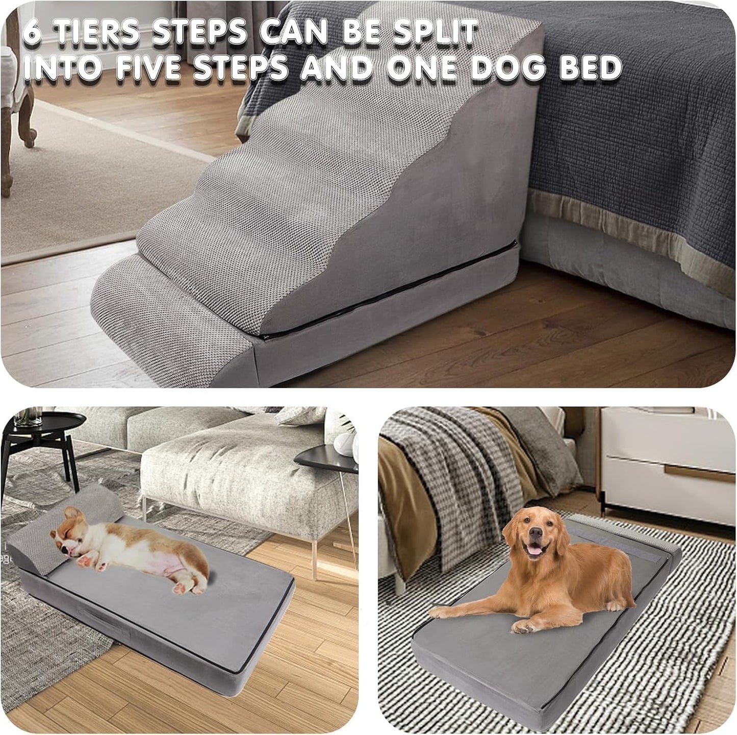 Soft Dog Stairs & Steps for High Beds 28 Inches High Tall, LitaiL Pet Stairs/Steps for High Beds for Small Large Dogs, Non-Slip Dog Ramps for Bed, for Older Cats - Pet Explorer