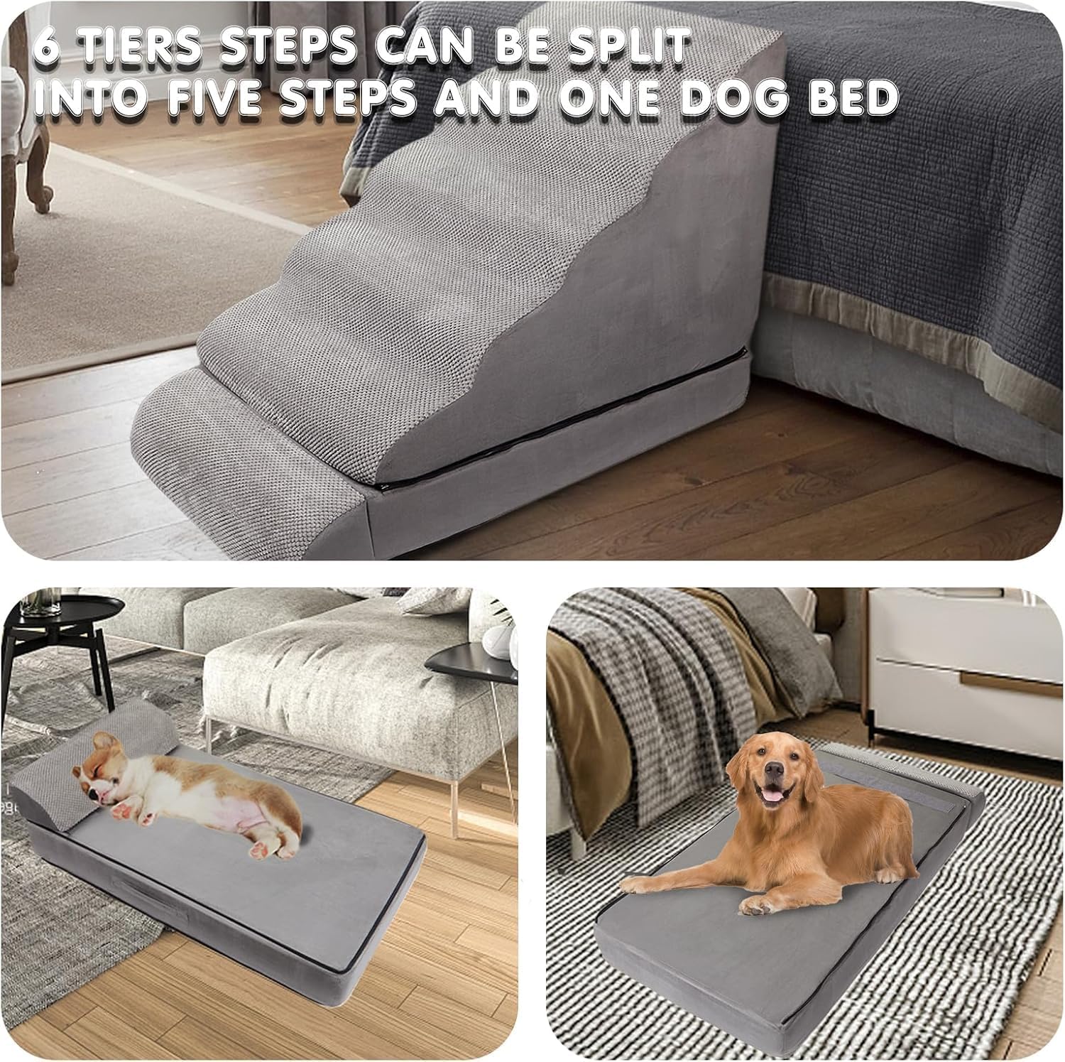 Soft Dog Stairs & Steps for High Beds 28 Inches High Tall, LitaiL Pet Stairs/Steps for High Beds for Small Large Dogs, Non-Slip Dog Ramps for Bed, for Older Cats - Pet Explorer